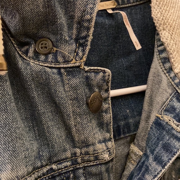 FREE PEOPLE Knit Sweatshirt Hooded Denim Jacket - Picture 10 of 12